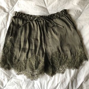 Forest green silk shorts